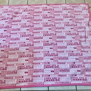 Cancer Women’s pink/white homemade blanket/ throw that is fleeced 60x52